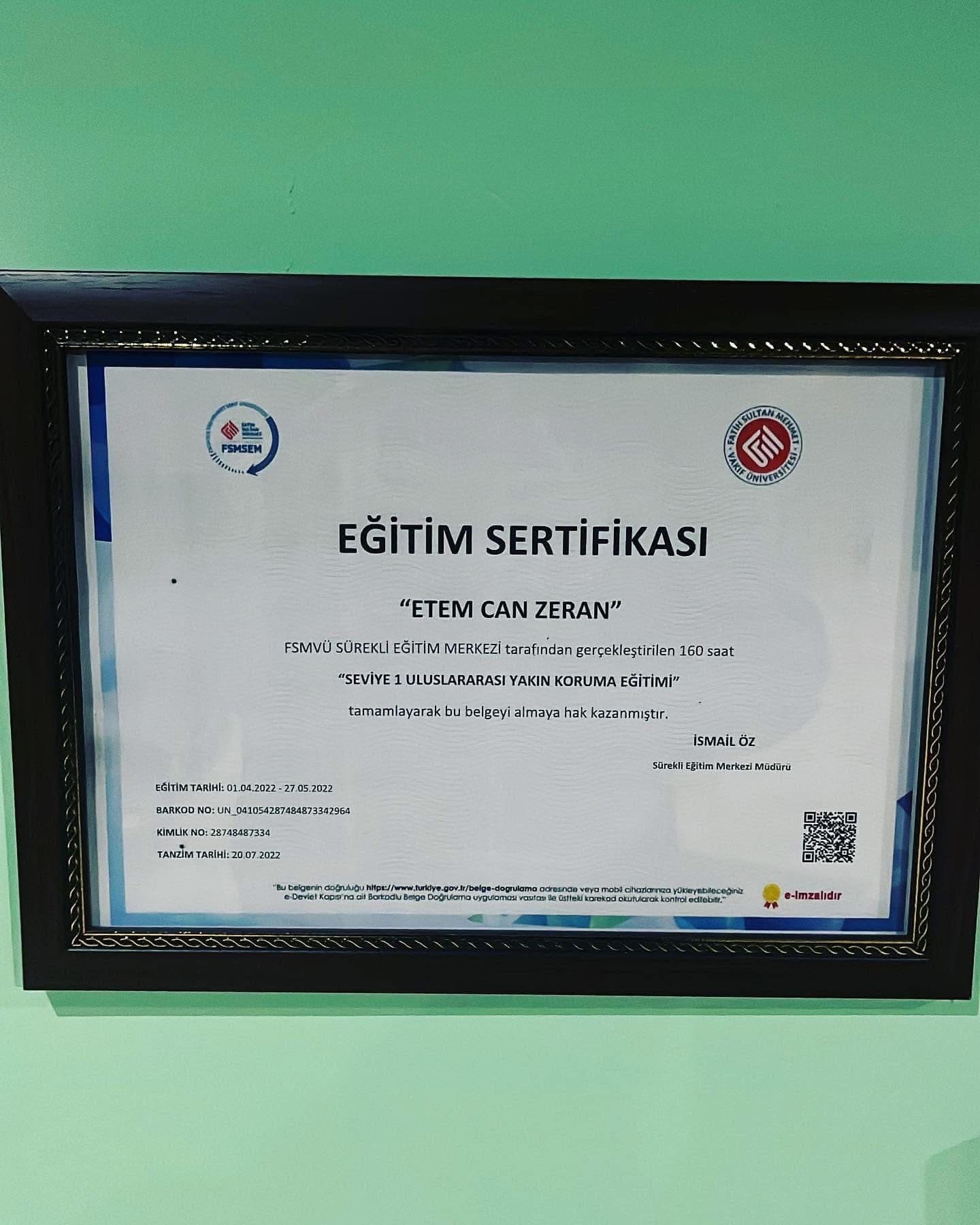 yakın koruma sertifikası