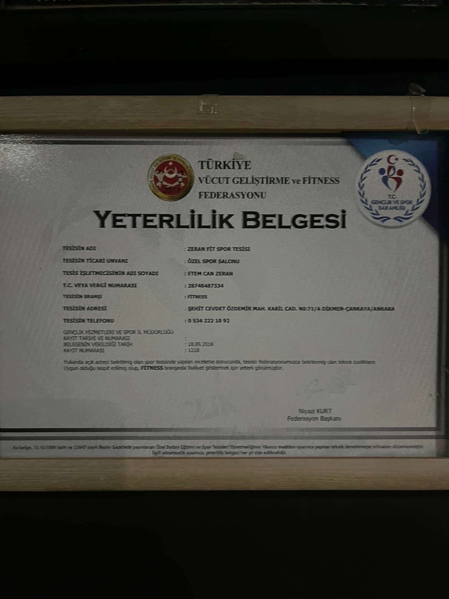 spor salonu yeterlilik belgesi